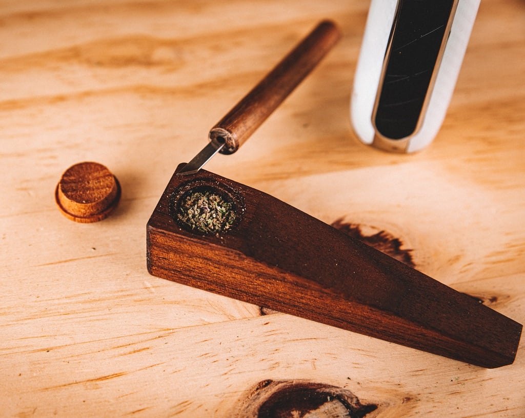 Dry Herbs in Wood Pipe